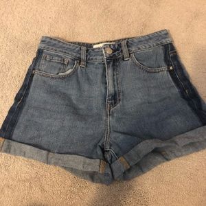Two-Tone Denim Mom Shorts
